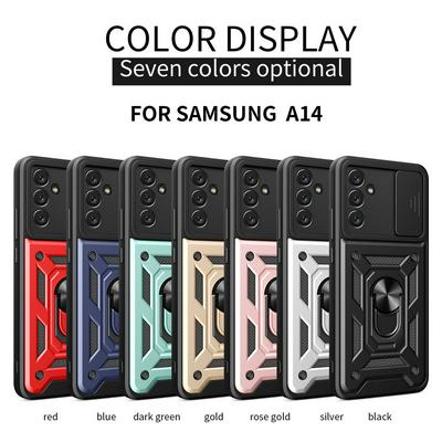 For Samsung Galaxy A14 Sergeant Shockproof Drop-proof PC+TPU Phone Protective Case with Metal Ring Kickstand and Metal Patch 