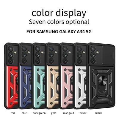 For Samsung Galaxy A34 Sergeant Shockproof Drop-proof PC+TPU Phone Protective Case with Metal Ring Kickstand and Metal Patch 