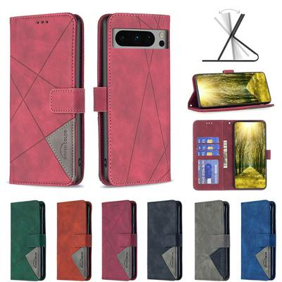 For Google Pixel 8 Pro Stitching Rhombus Pattern Folio Flip PU Leather Wallet Phone Case