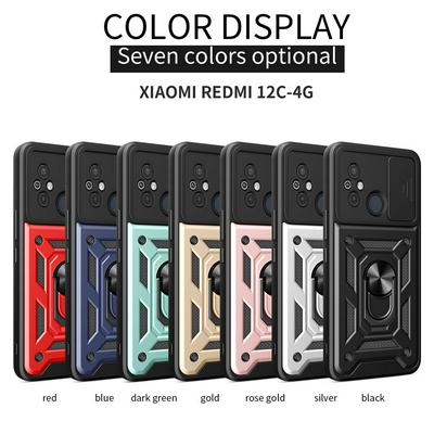 For Xiaomi Redmi 12C Sergeant Shockproof Drop-proof PC+TPU Phone Protective Case with Metal Ring Kickstand and Metal Patch 