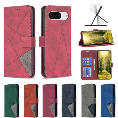 For Google Pixel 8 Stitching Rhombus Pattern Folio Flip PU Leather Wallet Phone Case
