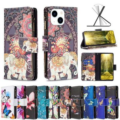 For iPhone 15 Painted Zipper Wallet BF03 Flip Leather Case with Stand &Lanyard Function