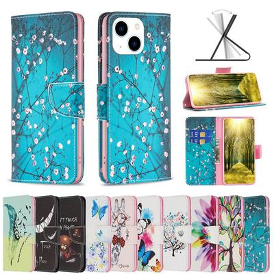 For iPhone 15 Color Painted Side Flip Scratch Resistant PU Leather Wallet Phone Case