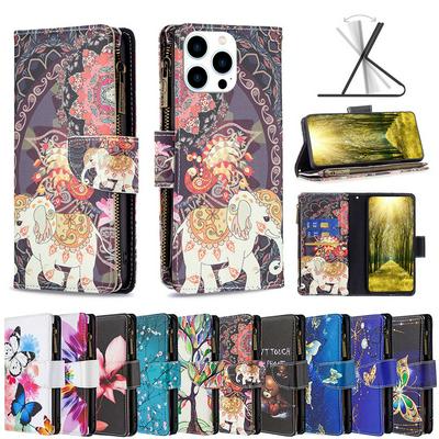 For iPhone 15 Pro Painted Zipper Wallet BF03 Flip Leather Case with Stand &Lanyard Function