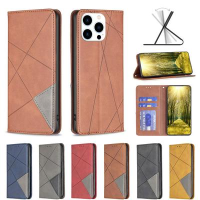 For iPhone 15 Pro Stitching Rhombus Pattern Folio Flip PU Leather Wallet Phone Case