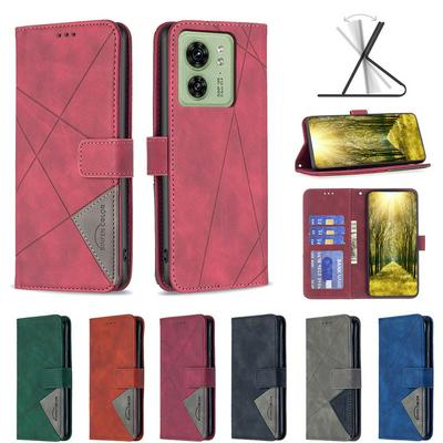 For Motorola Edge 40 Stitching Rhombus Pattern Folio Flip PU Leather Wallet Phone Case