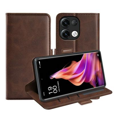 For OPPO Reno 9 Pro Double Buckle Wallet Style Folio Flip Leather Case with Stand and Card Slots Function