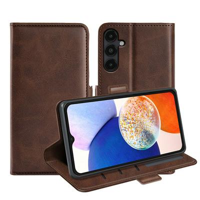 For Samsung Galaxy M14 Double Buckle Wallet Style Folio Flip Leather Case with Stand and Card Slots Function