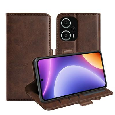 For Xiaomi Redmi Note 12 Turbo Double Buckle Wallet Style Folio Flip Leather Case with Stand and Card Slots Function