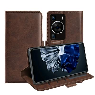 For Huawei P60 Double Buckle Wallet Style Folio Flip Leather Case with Stand and Card Slots Function