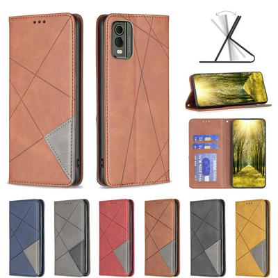For Nokia C32 Stitching Rhombus Pattern Folio Flip PU Leather Wallet Phone Case