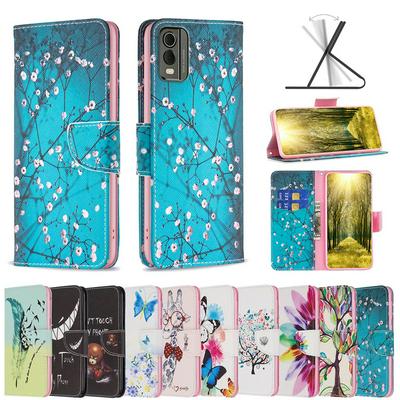 For Nokia C32 Color Painted Side Flip Scratch Resistant PU Leather Wallet Phone Case