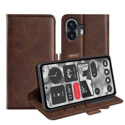 For Nothing Phone 2 Double Buckle Wallet Style Folio Flip Leather Case with Stand and Card Slots Function