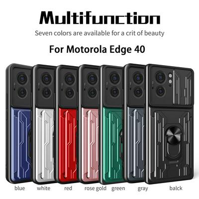 Motorola Edge 40 Ring Holder Kickstand Camera Slide Cover Design PC + TPU Phone Back Cover Case