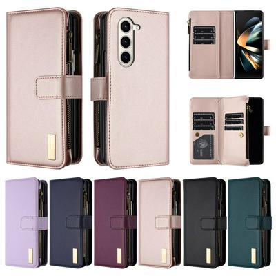 BINFEN COLOR For Samsung Galaxy Z Fold 5 Anti-Dust PU Leather Wallet Zippered Cell Phone Case Stand Phone Cover