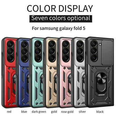 For Samsung Galaxy Z Fold 5 Sergeant Shockproof Drop-proof PC+TPU Phone Protective Case with Metal Ring Kickstand and Metal Patch 