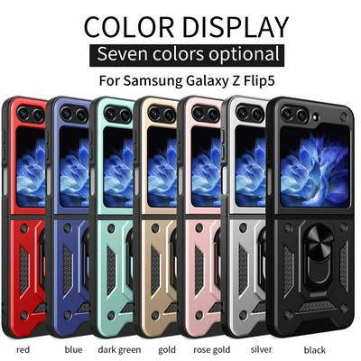 For Samsung Galaxy Z Flip 5 Sergeant Shockproof Drop-proof PC+TPU Phone Protective Case with Metal Ring Kickstand and Metal Patch 