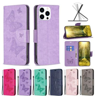 Imprinting Pattern Series-4 Leather Case for iPhone 15 Pro Max Full Coverage Butterflies Imprinted Stand Case Magnetic Clasp Wallet Phone Cover