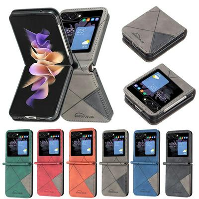 For Samsung Galaxy Z Flip5 Stitching Rhombus Pattern Folio Flip PU Leather Wallet Phone Case