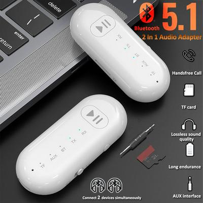 GR05 2 in 1 Wireless Bluetooth 5.1 Receiver Transmitter Adapter 3.5MＭ AUX Stereo Transmitter Handsfree Call Support TF Card For Car