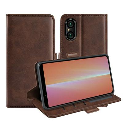 For Sony Xperia 5 V Double Buckle Wallet Style Folio Flip Leather Case with Stand and Card Slots Function