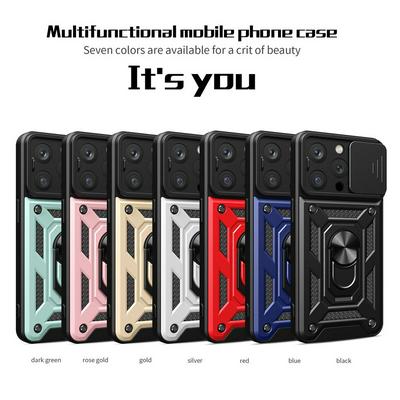 iPhone 15 Pro Max Ring Holder Kickstand Camera Slide Cover Design PC + TPU Phone Back Cover Case