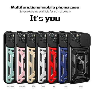 iPhone 15 Ring Holder Kickstand Camera Slide Cover Design PC + TPU Phone Back Cover Case