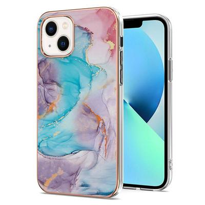 For iPhone 14 Plus IMD Anti-dirt Anti-scratch Soft TPU Case Electroplating Edge IMD Marble Floral Pattern Cover