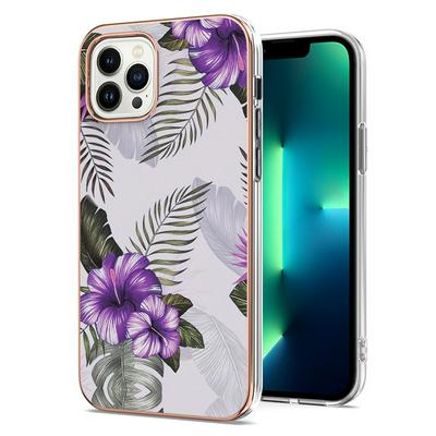 For iPhone 15 Pro IMD Anti-dirt Anti-scratch Soft TPU Case Electroplating Edge IMD Marble Floral Pattern Cover
