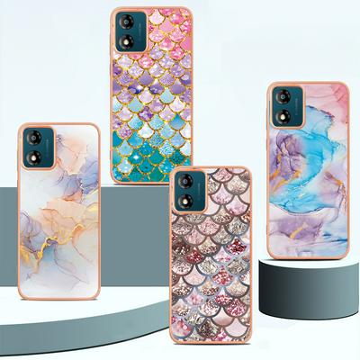 For Motorola Moto E13 IMD Anti-dirt Anti-scratch Soft TPU Case Electroplating Edge IMD Marble Floral Pattern Cover
