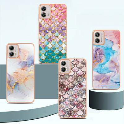 For Motorola Moto G53 IMD Anti-dirt Anti-scratch Soft TPU Case Electroplating Edge IMD Marble Floral Pattern Cover