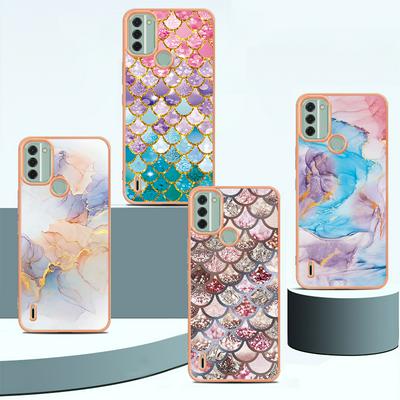 For Nokia C31 IMD Anti-dirt Anti-scratch Soft TPU Case Electroplating Edge IMD Marble Floral Pattern Cover
