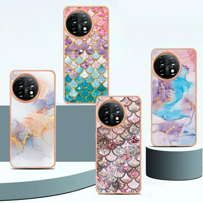 For OnePlus 11 IMD Anti-dirt Anti-scratch Soft TPU Case Electroplating Edge IMD Marble Floral Pattern Cover