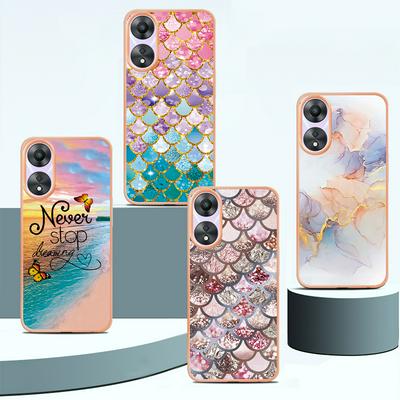 For Oppo A78 IMD Anti-dirt Anti-scratch Soft TPU Case Electroplating Edge IMD Marble Floral Pattern Cover