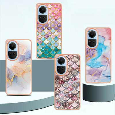 For Oppo Reno 10 5G IMD Anti-dirt Anti-scratch Soft TPU Case Electroplating Edge IMD Marble Floral Pattern Cover