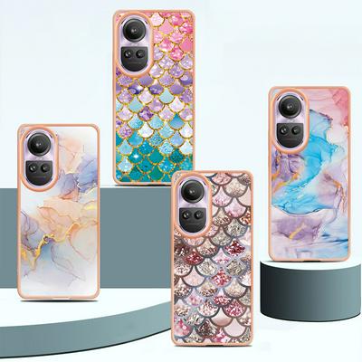For Oppo Reno 10 Pro 5G IMD Anti-dirt Anti-scratch Soft TPU Case Electroplating Edge IMD Marble Floral Pattern Cover
