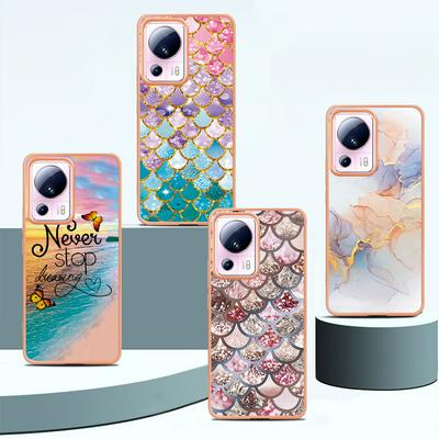 For Xiaomi 13 Lite 5G IMD Anti-dirt Anti-scratch Soft TPU Case Electroplating Edge IMD Marble Floral Pattern Cover