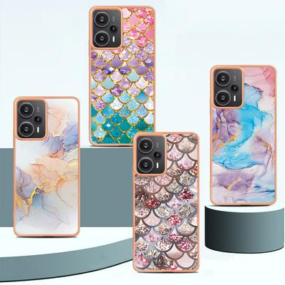 For Xiaomi Poco F5 5G IMD Anti-dirt Anti-scratch Soft TPU Case Electroplating Edge IMD Marble Floral Pattern Cover
