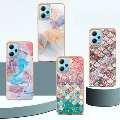 For Xiaomi Poco X5 IMD Anti-dirt Anti-scratch Soft TPU Case Electroplating Edge IMD Marble Floral Pattern Cover