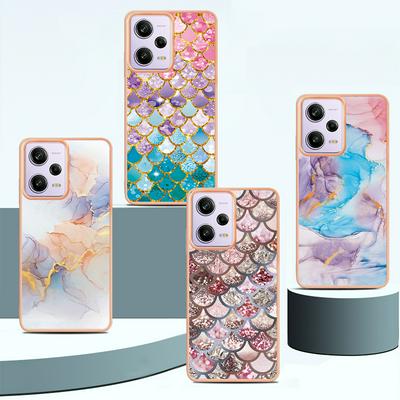 For Xiaomi Poco X5 Pro IMD Anti-dirt Anti-scratch Soft TPU Case Electroplating Edge IMD Marble Floral Pattern Cover