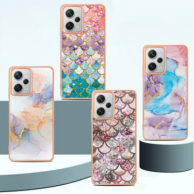 For Xiaomi Redmi Note 12 Pro Plus IMD Anti-dirt Anti-scratch Soft TPU Case Electroplating Edge IMD Marble Floral Pattern Cover