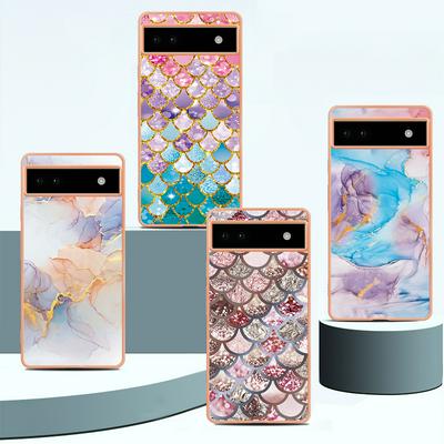 For Google Pixel 6A IMD Anti-dirt Anti-scratch Soft TPU Case Electroplating Edge IMD Marble Floral Pattern Cover