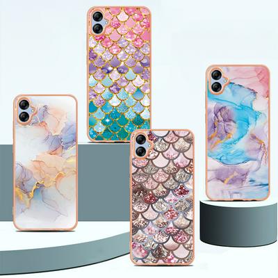 For Samsung Galaxy A04E IMD Anti-dirt Anti-scratch Soft TPU Case Electroplating Edge IMD Marble Floral Pattern Cover