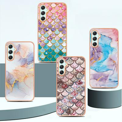 For Samsung Galaxy A24 IMD Anti-dirt Anti-scratch Soft TPU Case Electroplating Edge IMD Marble Floral Pattern Cover