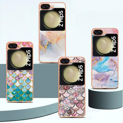 For Samsung Galaxy Z Flip 5 IMD Anti-dirt Anti-scratch Soft TPU Case Electroplating Edge IMD Marble Floral Pattern Cover