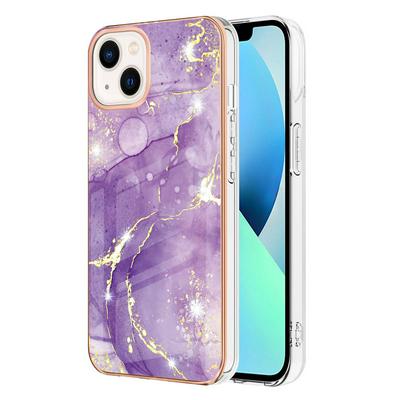 For iPhone 14 Plus IMD Marble Pattern Electroplated Phone Case IMD 2.0mm TPU Skin Anti-Scratch Cover