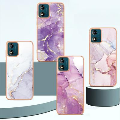 For Motorola Moto E13 IMD Marble Pattern IMD Phone Case Electroplating Frame Anti-scratch Soft TPU Cover