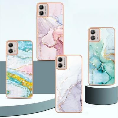 For Motorola Moto G53 IMD Marble Pattern IMD Phone Case Electroplating Frame Anti-scratch Soft TPU Cover