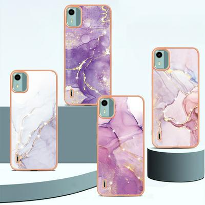 For Nokia C12 IMD Marble Pattern IMD Phone Case Electroplating Frame Anti-scratch Soft TPU Cover