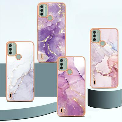 For Nokia C31 IMD Marble Pattern IMD Phone Case Electroplating Frame Anti-scratch Soft TPU Cover